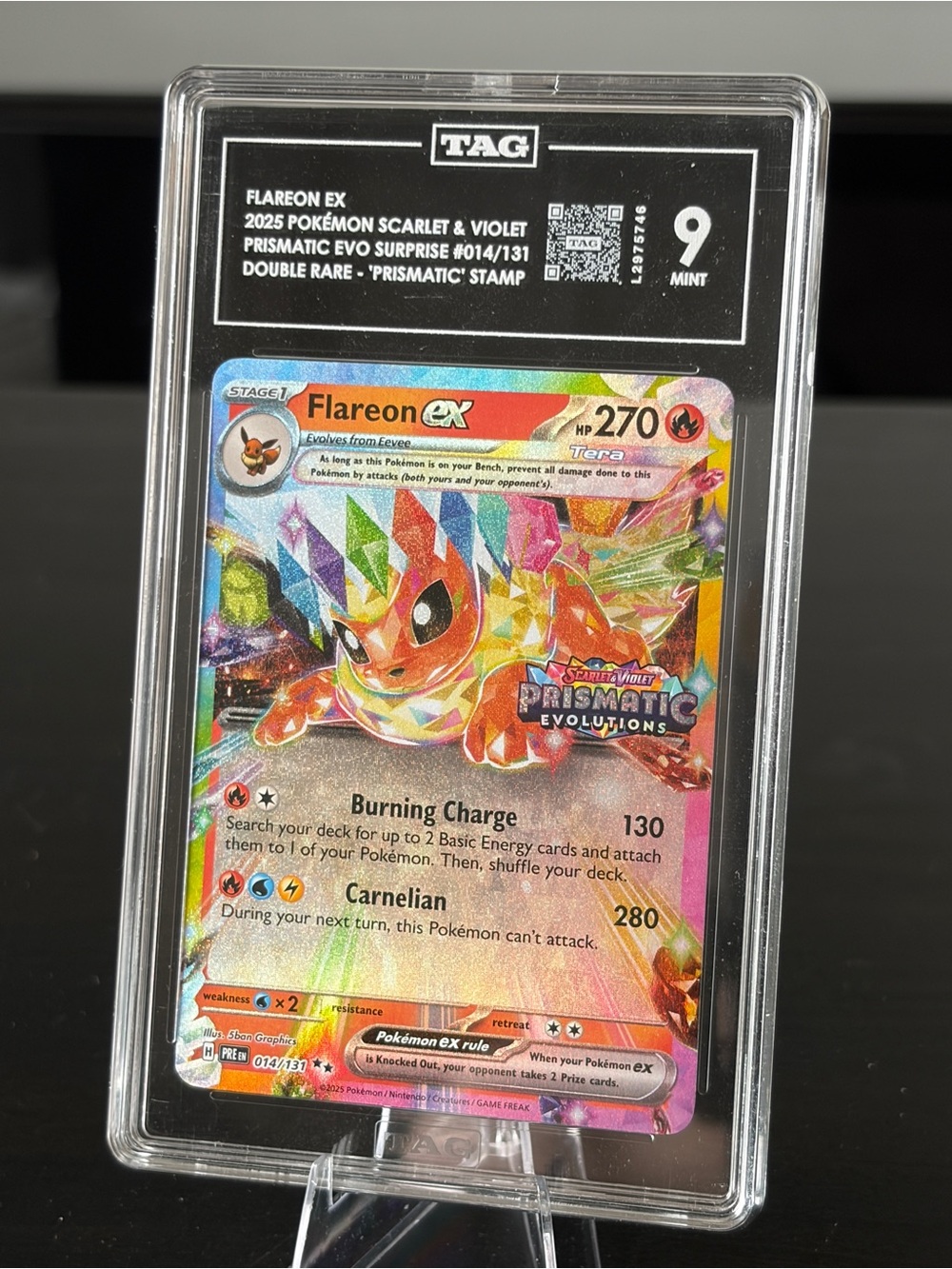 Tag Graded Flareon ex Prismatic Holo - Multicolor Rainbow